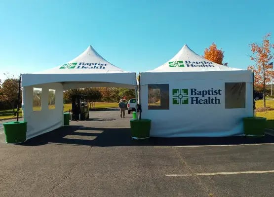 15x30 drive-thru covid testing and vaccination clinic tent for baptist health