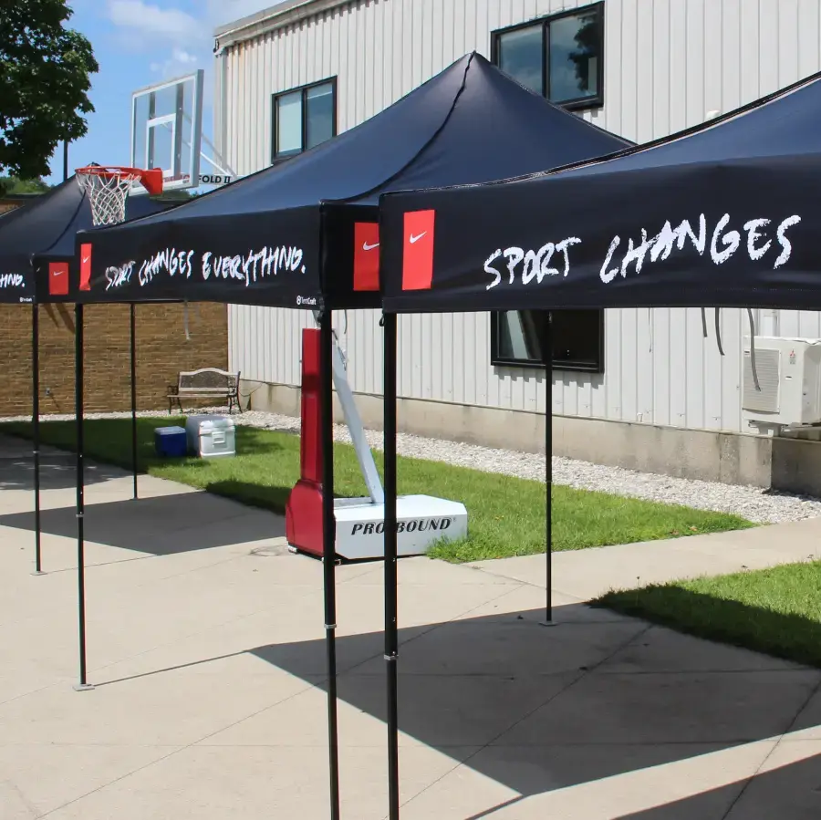 custom 10x10 canopy tent with black frame for Nike event